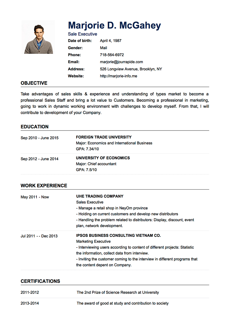 Professional Resume/Cv Templates With Examples - Goodcv.Com